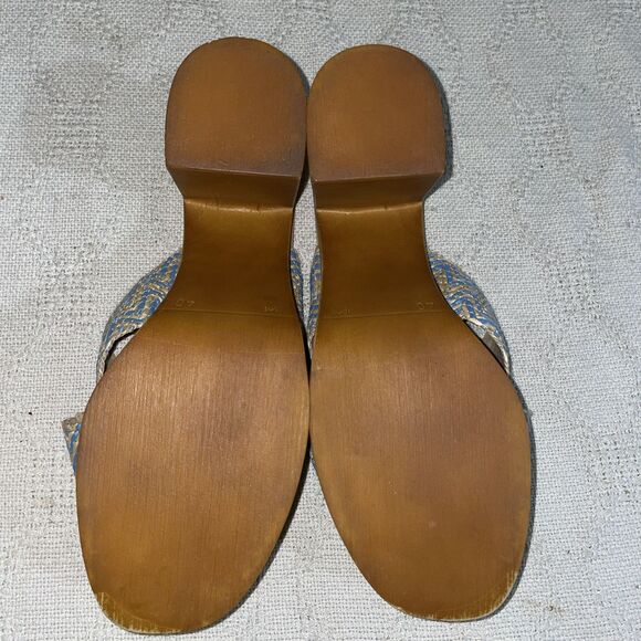 Avellini Women’s Heeled Slides Size 40 U.S. 9 M Blue Beige Fabric Outdoors Beach - Picture 6 of 12